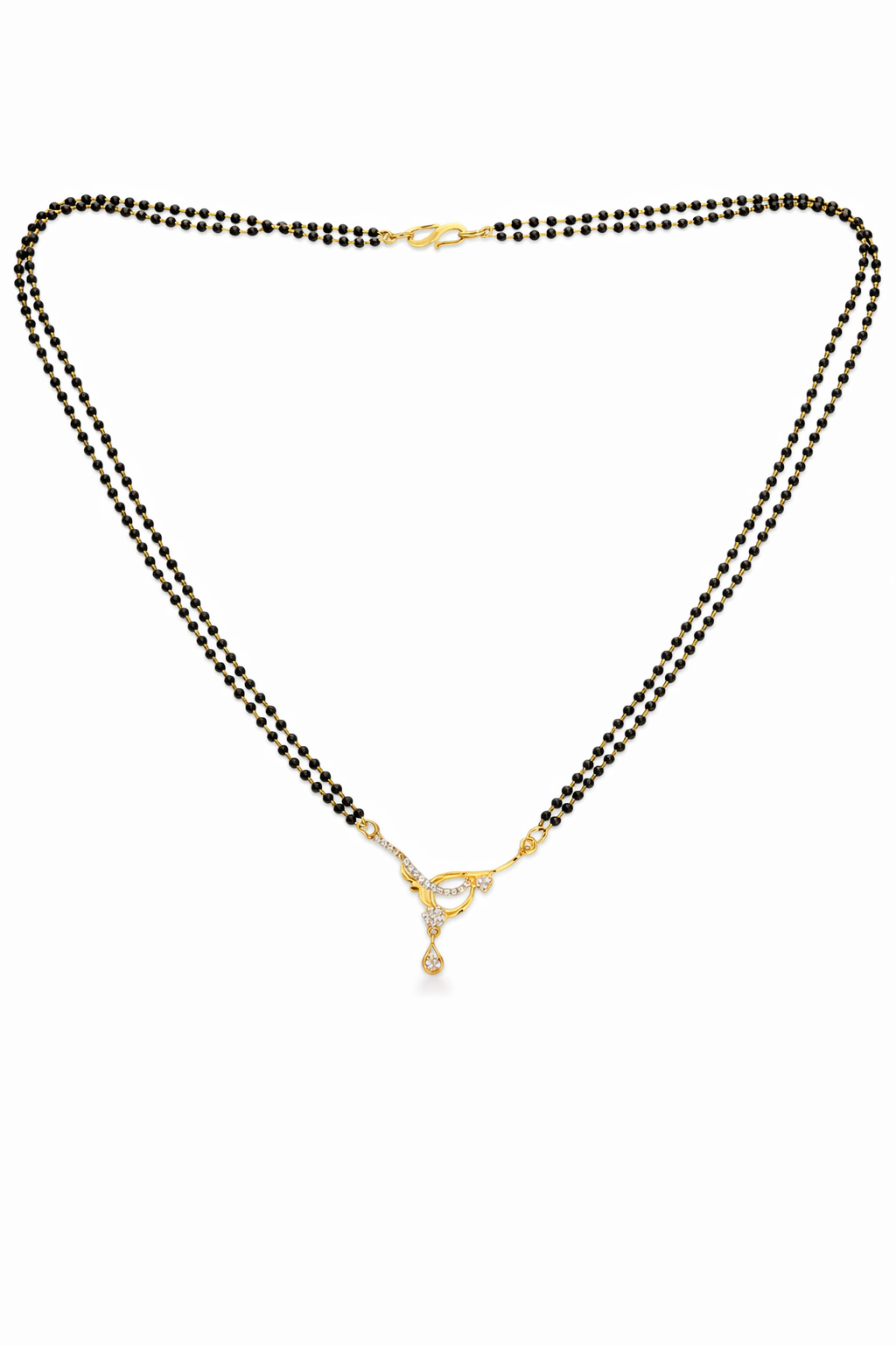 Gold-Plated Double Line Mangalsutra with American Diamond Pendant for Women