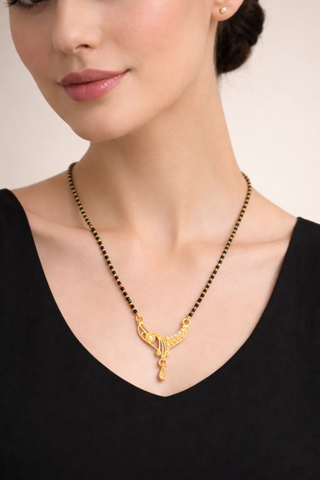 Gold-Plated Minimalist Mangalsutra with Elegant CZ Accent Pendant for Women