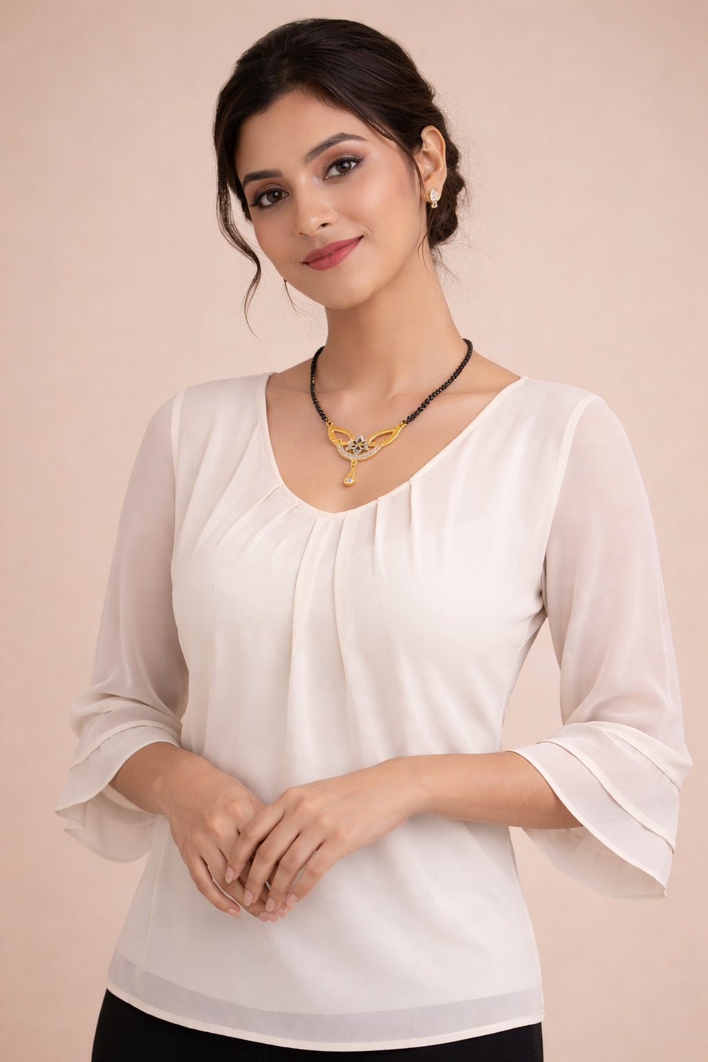 Gold-Plated Floral CZ Mangalsutra with Teardrop Pendant for Women