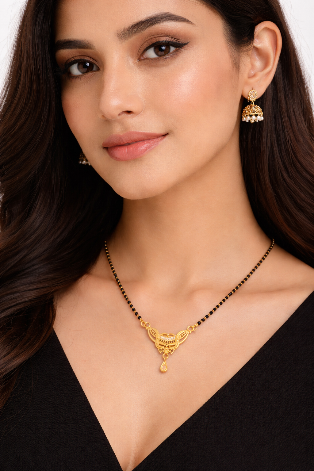 Gold-Plated Traditional Mangalsutra with CZ Accent Pendant for Women