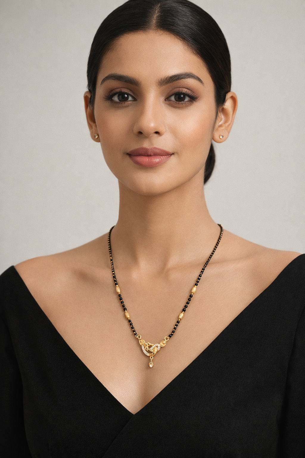 Gold-Plated Designer Mangalsutra with American Diamond Swirl Pendant for Women
