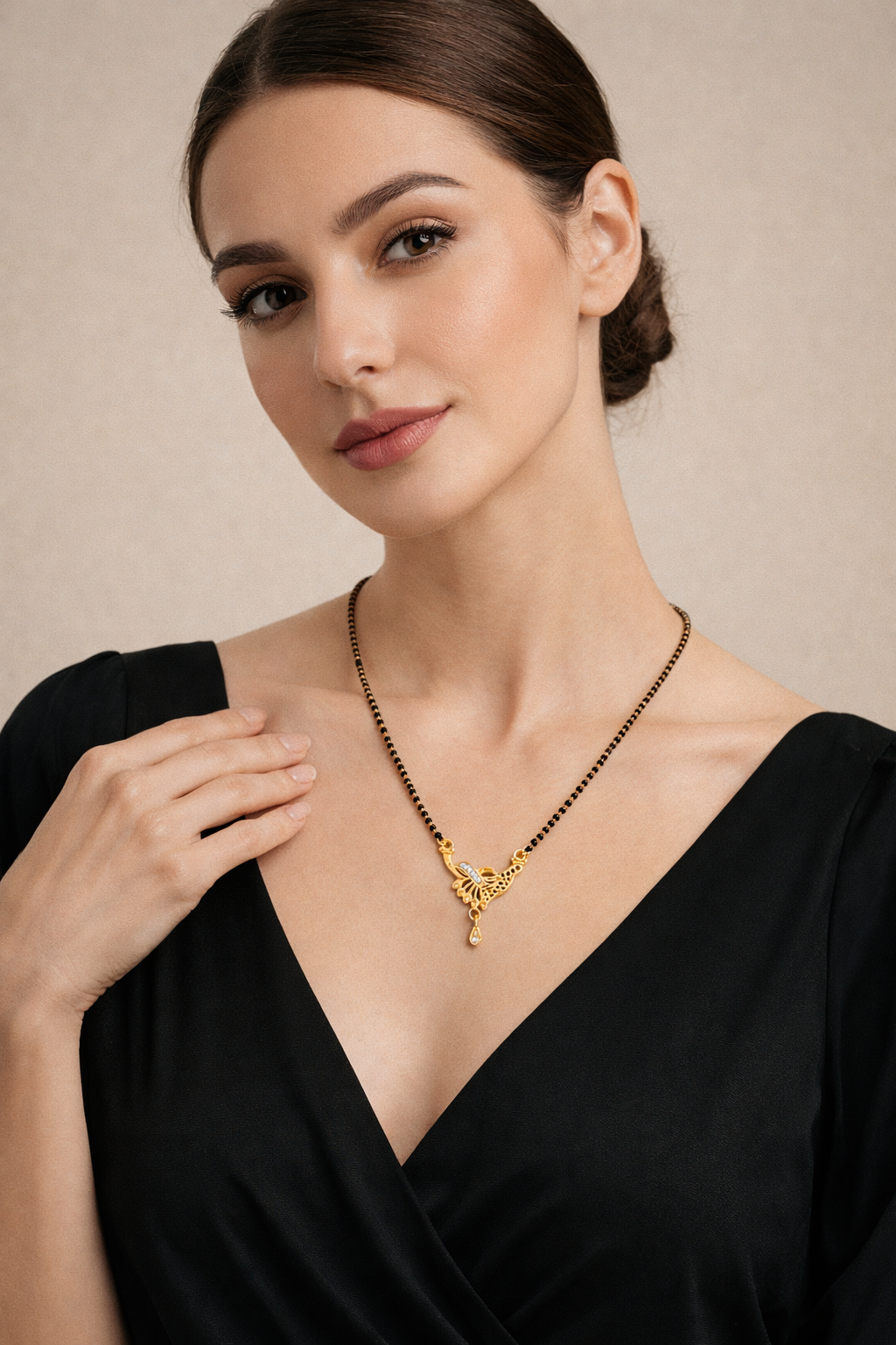 Gold-Plated CZ Peacock-Inspired Mangalsutra with Teardrop Pendant for Women