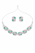 Pastel Geometric Necklace Set with Square Stud Earrings
