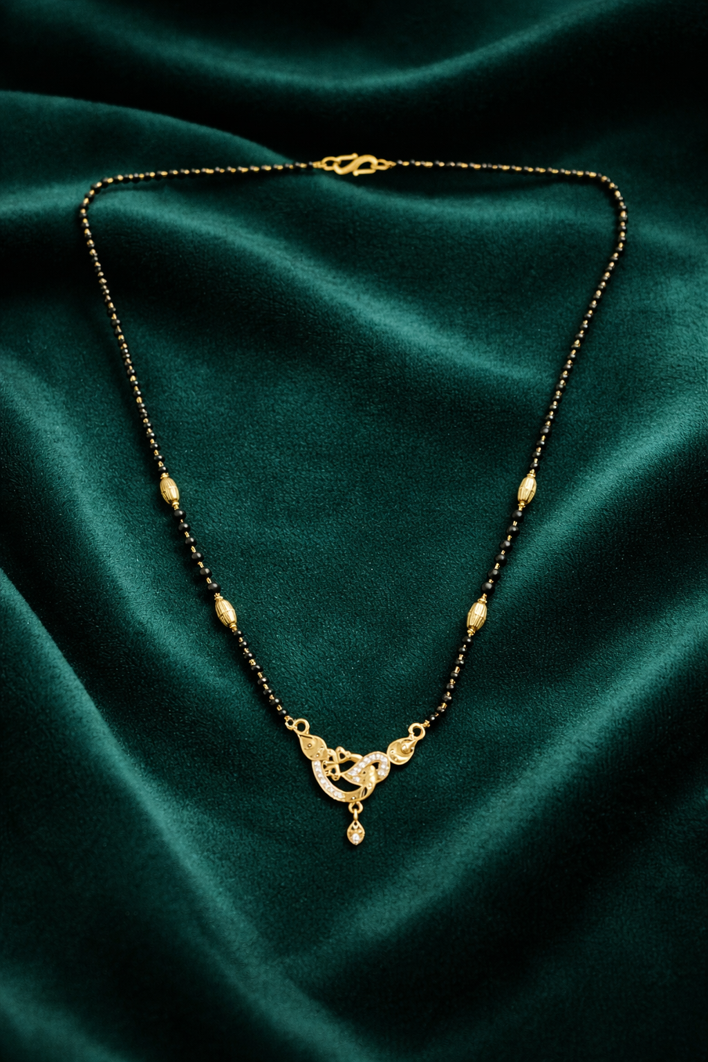 Gold-Plated Designer Mangalsutra with American Diamond Swirl Pendant for Women
