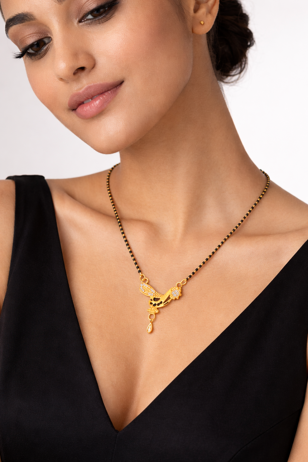 Gold-Plated Peacock Design Mangalsutra with CZ Stone Pendant for Women