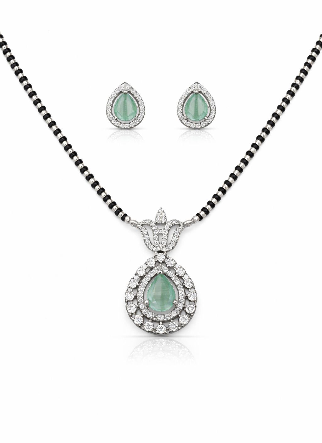 Elegant Green Stone AD Mangalsutra Set with Matching Earrings for Women