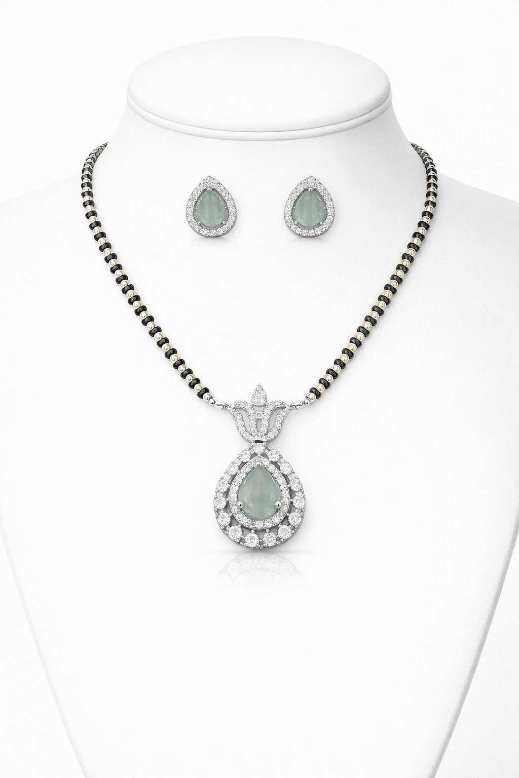 Elegant Green Stone AD Mangalsutra Set with Matching Earrings for Women