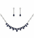 Royal Blue Teardrop Stone Necklace Set with Long Earrings