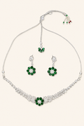 Elegant Green Floral Stone Necklace Set with Earrings